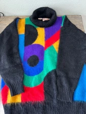 Vintage Rafaella Geometric Color Block Turtleneck Sweater Size S Angora Rabbit F