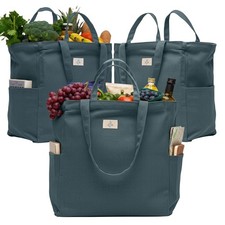 3-Pack Reusable Grocery Bags - Heavy Duty, Large 12 Oz Cotton Canvas Reusable