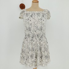 Alice + Olivia Embroidered Silk Off Shoulder Janell Dress Black and Creme Size 2