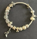 Emma & Roe Sterling Silver Clasp Bangle Bracelet and 17 Charms 20.4cm
