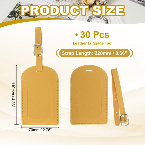 Leather Luggage Tag, 30 Pcs Pu Bag Tags for Suitcases Travel Essentials Yellow - Imagen 2 de 7