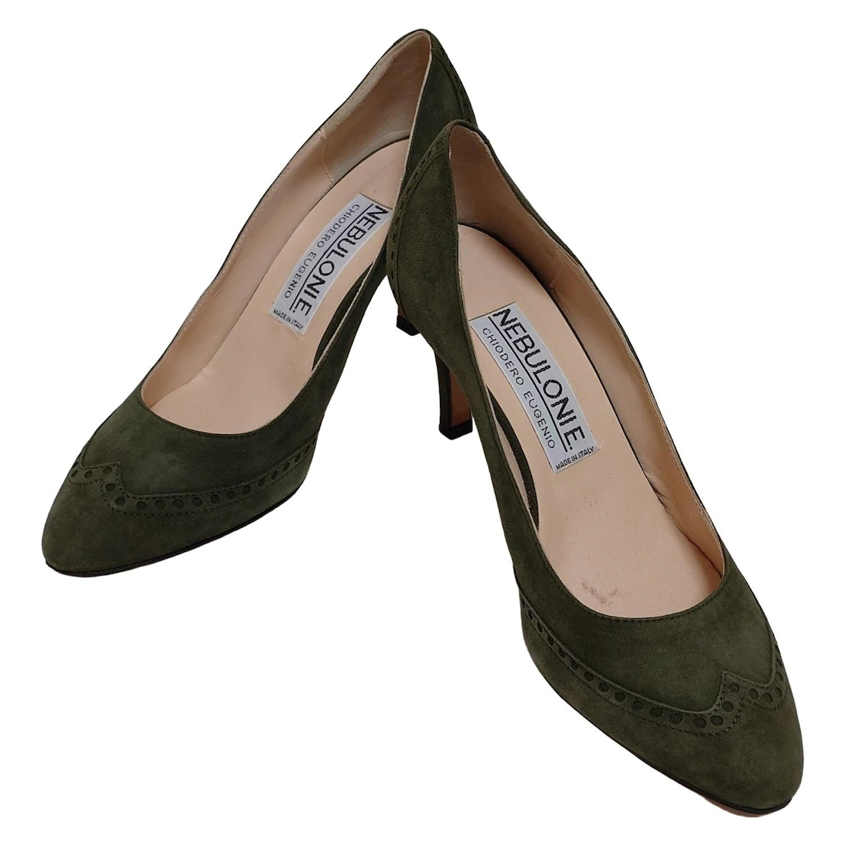 Auth NEBULONI Dark Green Suede Women's Pumps