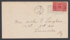 US Sc Q2, 2c Parcel Post on 1913 cover NEW YORK STA G to LOUISVILLE, KY,