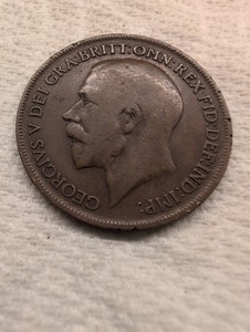 1920 Great Britain One Penny Bronze King George V Very Good Condition