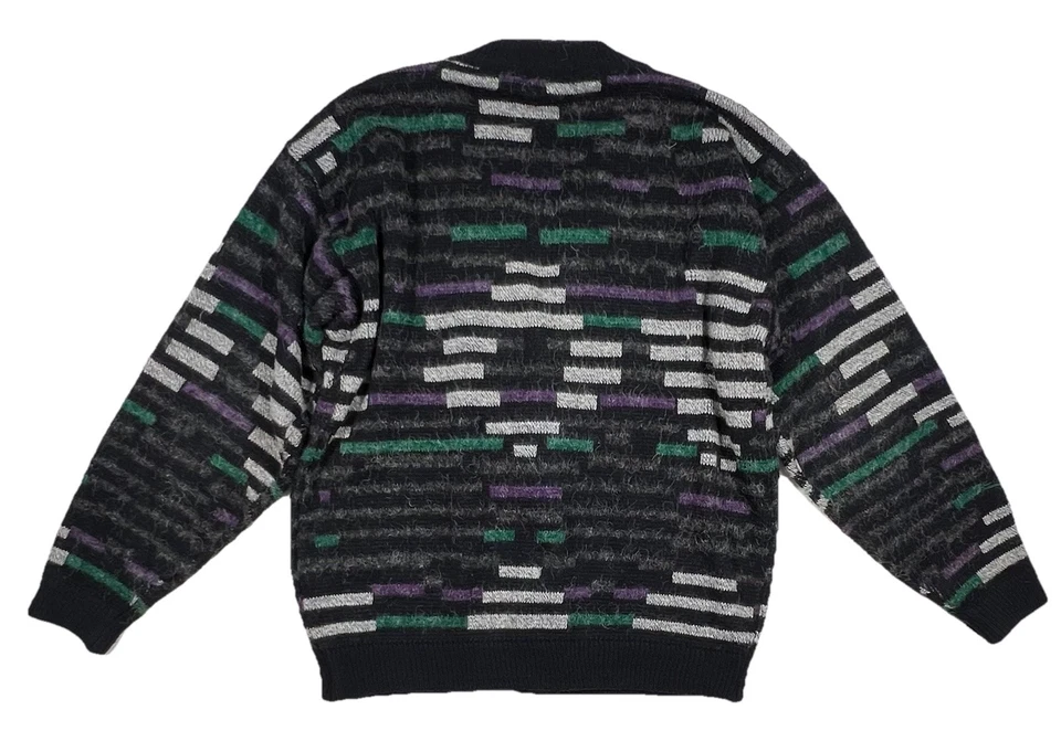 Suéter tejido geométrico abstracto vintage BACHRACH para hombre M negro púrpura verde Foto 2 de 4
