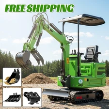 Mini Excavator 1 Ton with Hydraulic Thumb, 3 Attachments, 13.5HP Free Shipping