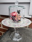 New Glass Dome Cloche On Glass Pedestal W/ Vintage Haviland China And 2 Sphynx  — photo 6