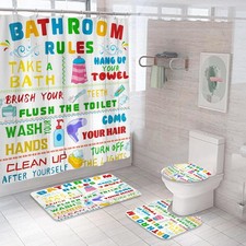 4PCS Shower Curtain Set, with Non-Slip Rugs, Lid Cover and Bath Mat Funny Bat...