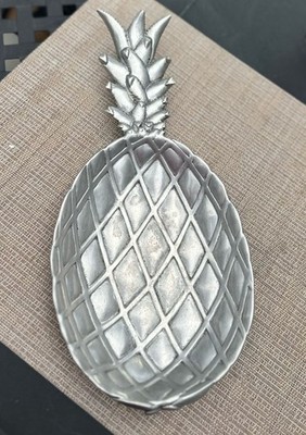 Signed Bruce Fox Pineapple Cast Aluminum Tray 13.5” Footed Serving