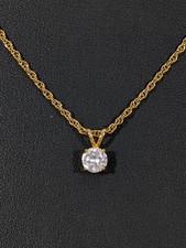 Vintage Dainty CZ Solitaire Pendant Necklace on Gold Tone Chain — listing 4