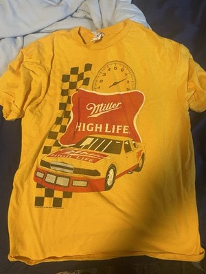 Miller High Life x Junk Food T-Shirt Racing Car Yellow Short Sleeve Size L NWOT