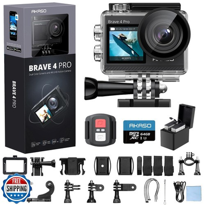 #ad AKASO Brave 4 Pro 4K30 Action Camera with 64GB MicroSD U3 Card 131FT Underwa $179.99