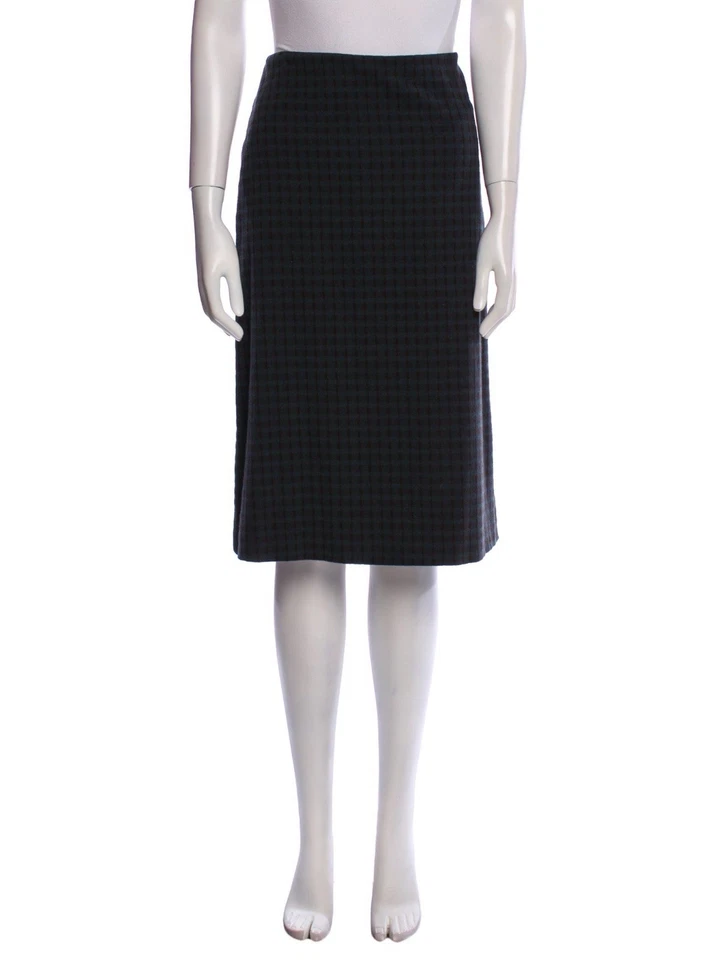 Falda hasta la rodilla a cuadros verdes mezcla lana Calvin Klein Collection talla 10