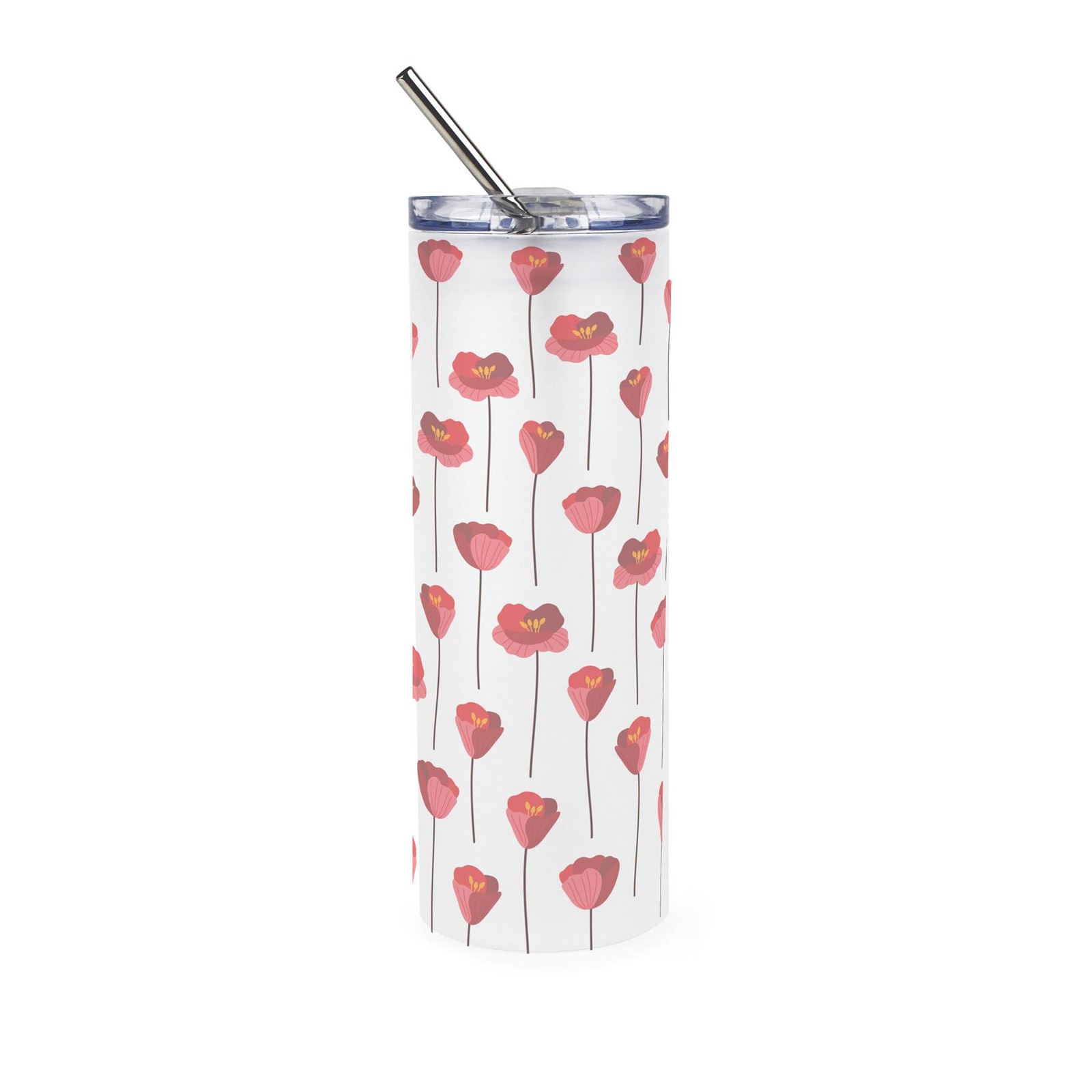 Purely Home Minimalist Poppies Frosted Glass Travel Flask With Straw - Image 2