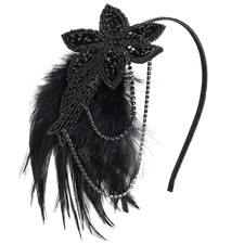 1920s Flapper Headband Feather Beaded Headpiece Roaring 20s Great Gatsby Hair Ac