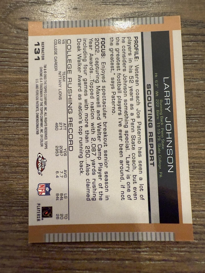 2003 Topps Draft Picks & Prospects #131 Larry Johnson Chrome Gold Refractors - Image 2 of 2