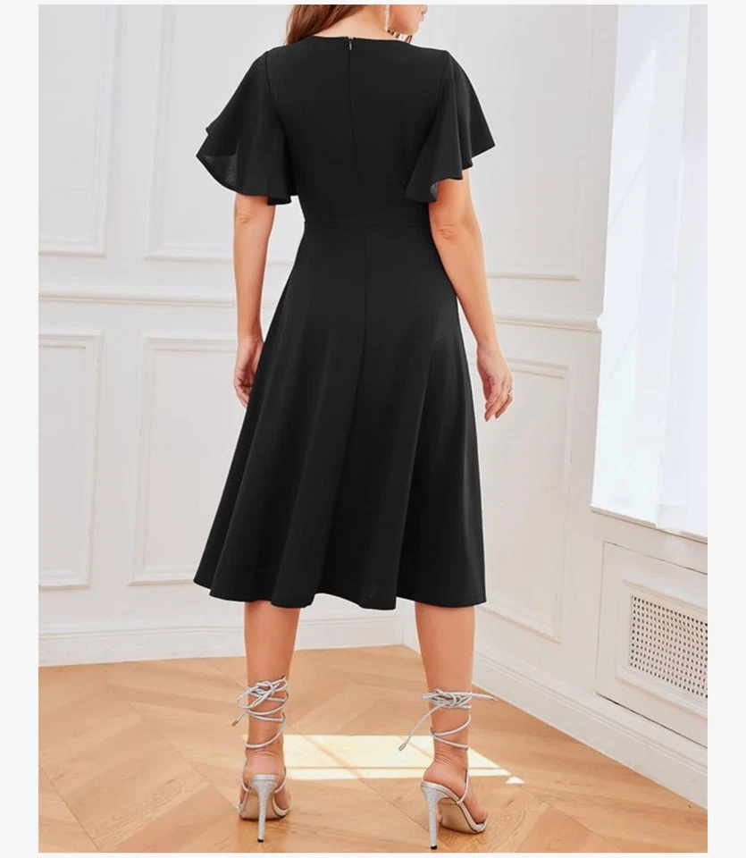 Bridesmay Black Dresses Sparkly Formal Dress Tea Length Funeral Dresses 3XL - Image 4 of 4