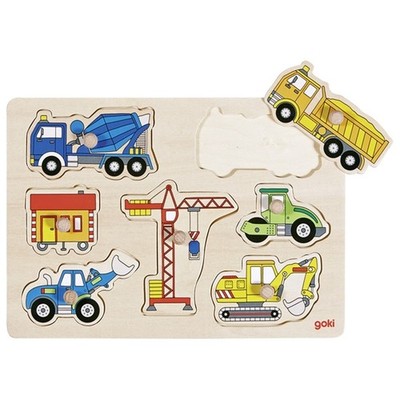 GOKI Gollnest & Kiesel Steckpuzzle Baufahrzeuge Steckformen Formenspiel Holz