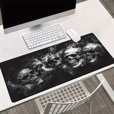 40 90cm1pc Black Skull Smoke Design Mouse Pad - Durable Rubber Desk Mat, Suitabl