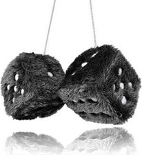 Pair 3  Black with White Dots Mirror Fuzzy Plush Dice, Black and Color: Black