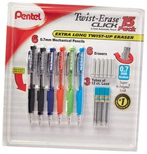  Twist-Erase Click Mechanical Pencils 0.7mm, HB #2, School Supplies, Teacher 