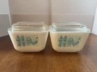 2 Vintage Pyrex 0501 AMISH BUTTERPRINT Refrigerator Dish w/Lid Turquoise 1.5 Cup