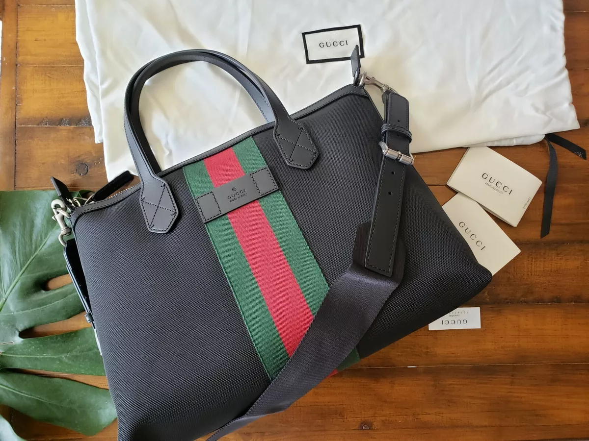 ♡NWT♡ Gucci bag Black Techno Canvas Luggage with Gucci Red Green