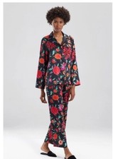 Natori Satin Essentials Notch Floral Long Sleeve Pajama Set Size Large