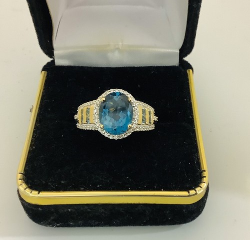 14k gold,London Blue Topaz ,diamonds,ring size7 - Picture 1 of 8