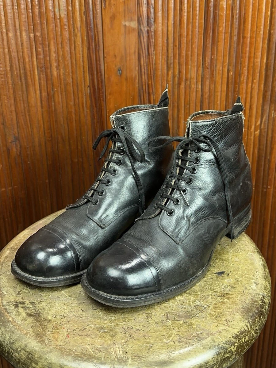 CC41 1940s Mens Black Leather Ankle Boots British Made Vintage Sz6