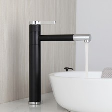 Bathroom Basin Faucet Deck Mount Black Chrome Single Hole Vessel Sink Mixer Taps