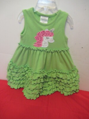 P30 Girls Size 12 Months Unicorn on Green Dress 5 Tier Ruffled