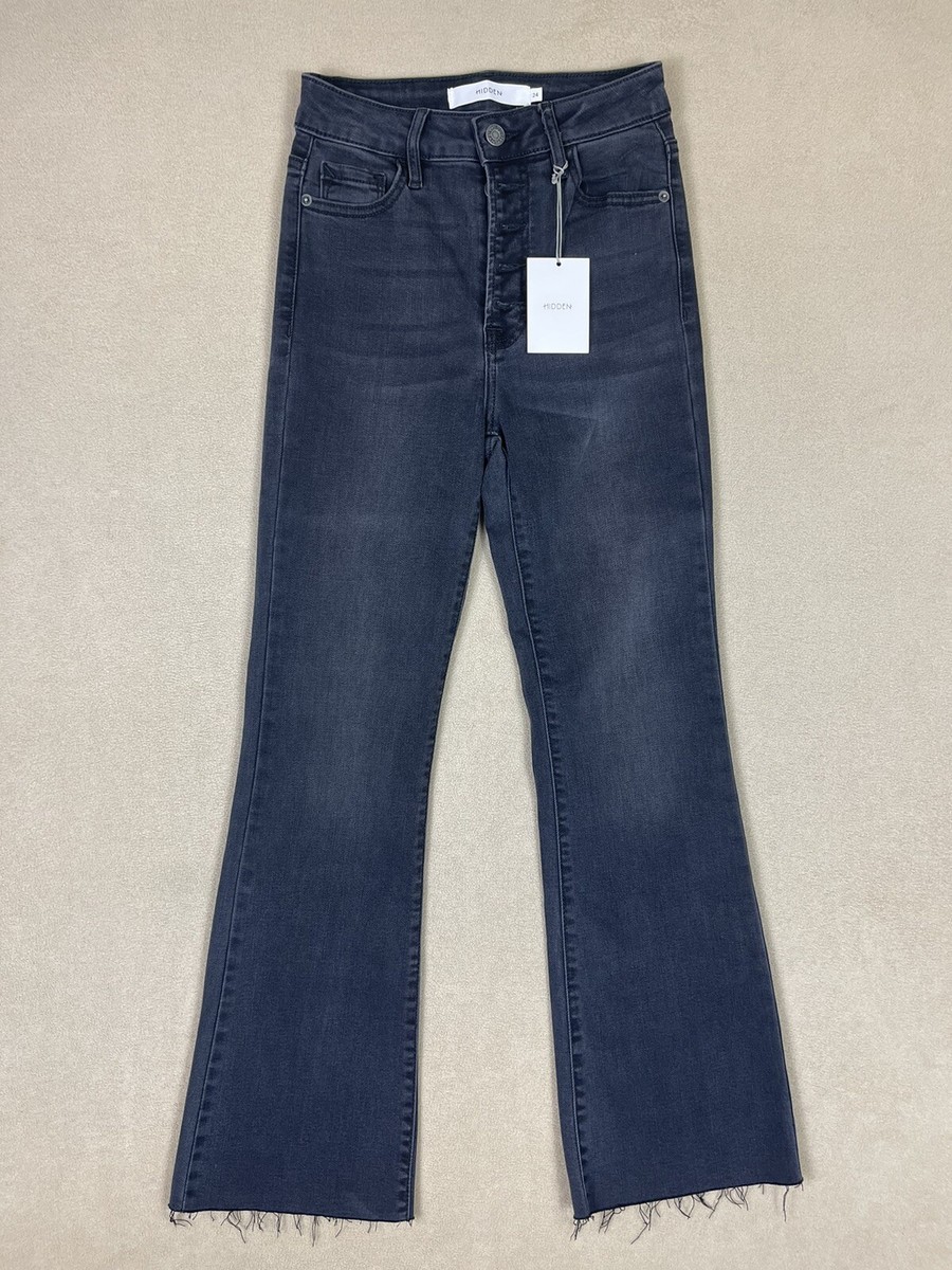 Hidden Happi Crop Flare Jeans Womens 24 Black Button Fly Pockets