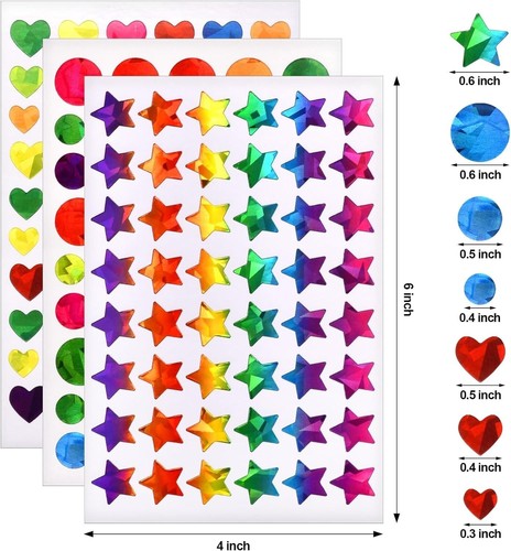 Holographic Sparkly Dot Heart Star Stickers for Kids Rewards Charts Decorations - Picture 2 of 20