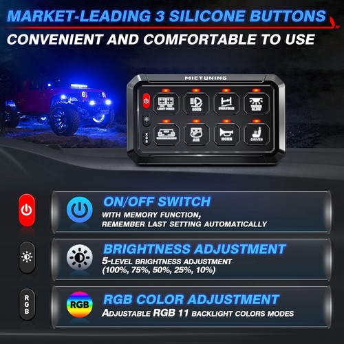 MICTUNING P1S 8 Gang Switch Panel Multifunction Auxiliary Circuit Control 12/24V - Picture 8 of 16