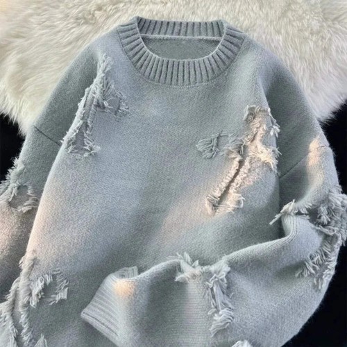 2023 Retro Y2K Fringed Sweater - Men's Loose Streetwear Knit Pullover | Trendy H - Picture 11 of 25