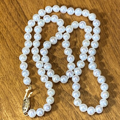 14K Gelbgold JCM JACMEL MAURITIUS 18'' 5mm glänzende runde weiße Perlenkette