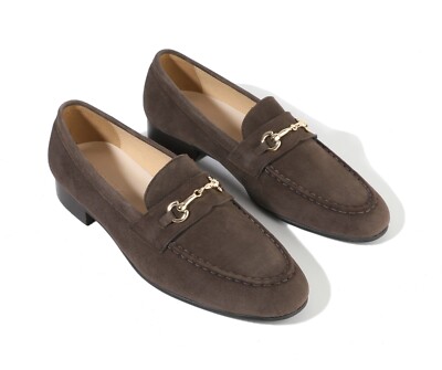 Firenze Atelier Men's Dark BROWN Suede Horse Bit Loafers Penny Loafers Slip-ons