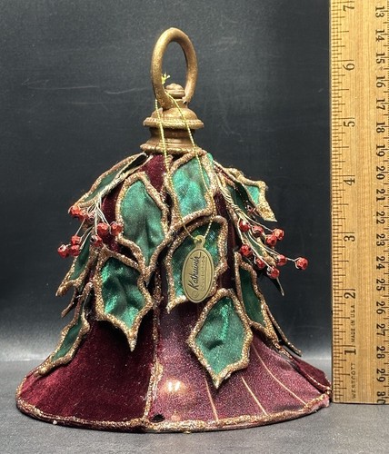 Katherine’s Collection Christmas Holly Bell Ornament SET (3) Velvet Tulle Bauble - Picture 21 of 23