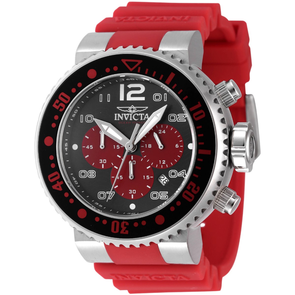 Invicta Men's Watch Pro Diver Chrono Red and Black Dial Rotating