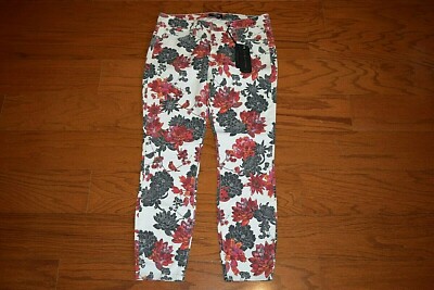 Bebe Lotus Floral Icon Crop Stretch Red White Pants Women Size 29 Msrp 109 Ebay