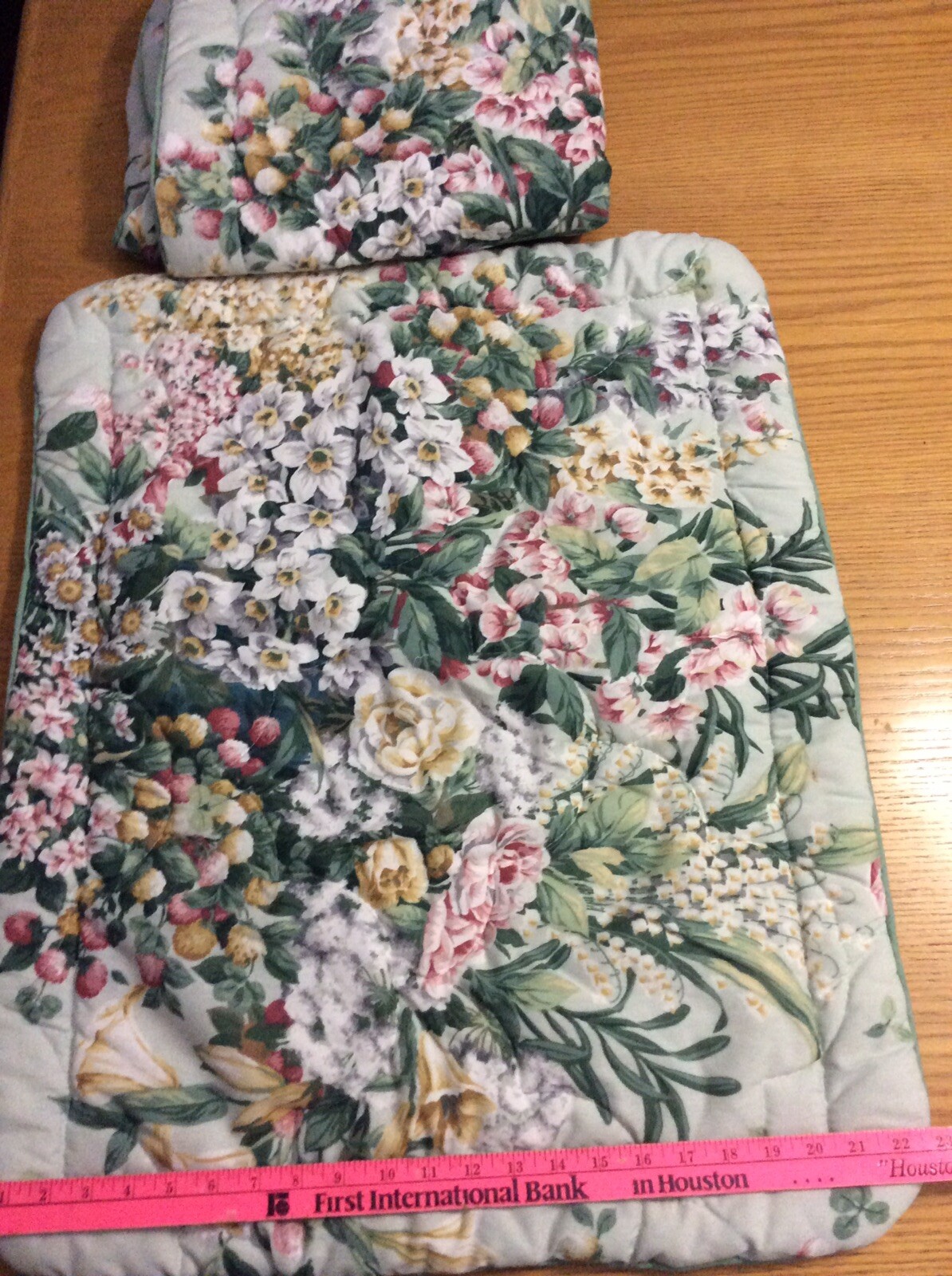 VTG Springmaid Quilted Standard Pillow Shams Set Green Floral Print USA