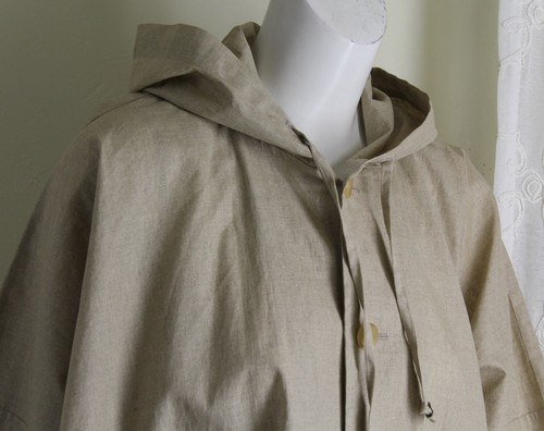 AMAZING! Eskandar O/S 1 2 Natural Beige HOODED Rain Poncho Coat Jacket - Picture 2 of 13