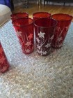 Anchor Hocking Tumblers Glasses Ruby Red White Lilies Vtg Mid Century Juice 6pcs — photo 2