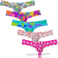 Men's Cheeky Boxer Thong Printed Skimpy Underwar Hipster Bikini 1/3 Rear Bottoms
