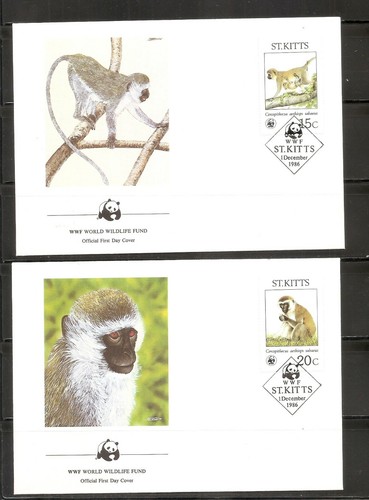 St. Kitts SC # 189-192 Green Monkeys FDC. World Wide Fund Covers - Picture 2 of 2