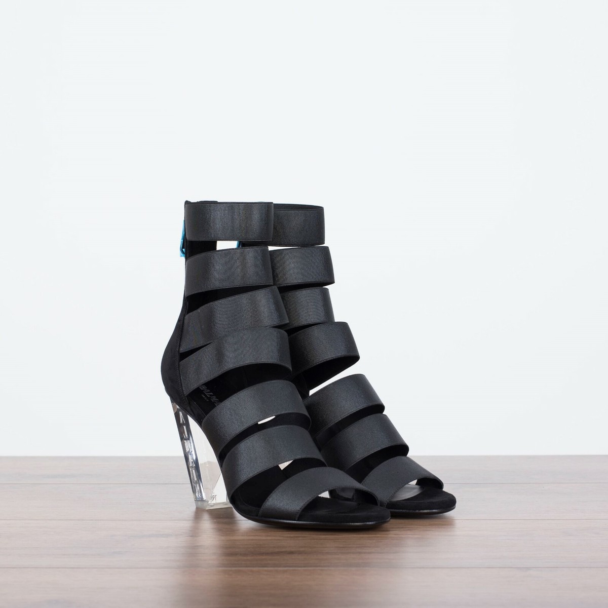 BALMAIN 1450$ Black Suede High Heel Sandals Elastic Straps