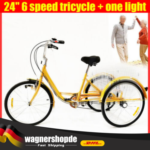 Adult Tricycle 6 Speed 24In Three Wheel Bike Cruiser Trike with Backrest & Basket - Picture 1 of 24