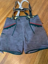 Lederhosen Vintage Authentic German Bavarian Gray Leather Deer Emblem Boys Size2