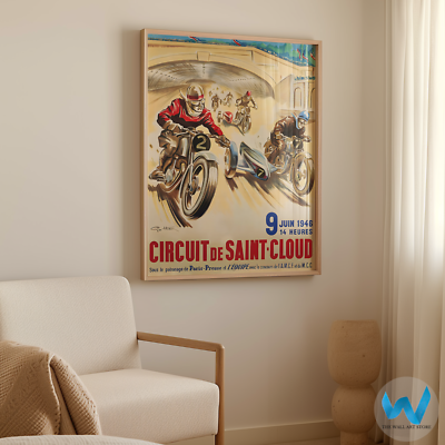 Affiche Course Moto Circuit De Saint-Cloud 1946 - Tirazge Premium - Plusieurs Tailles